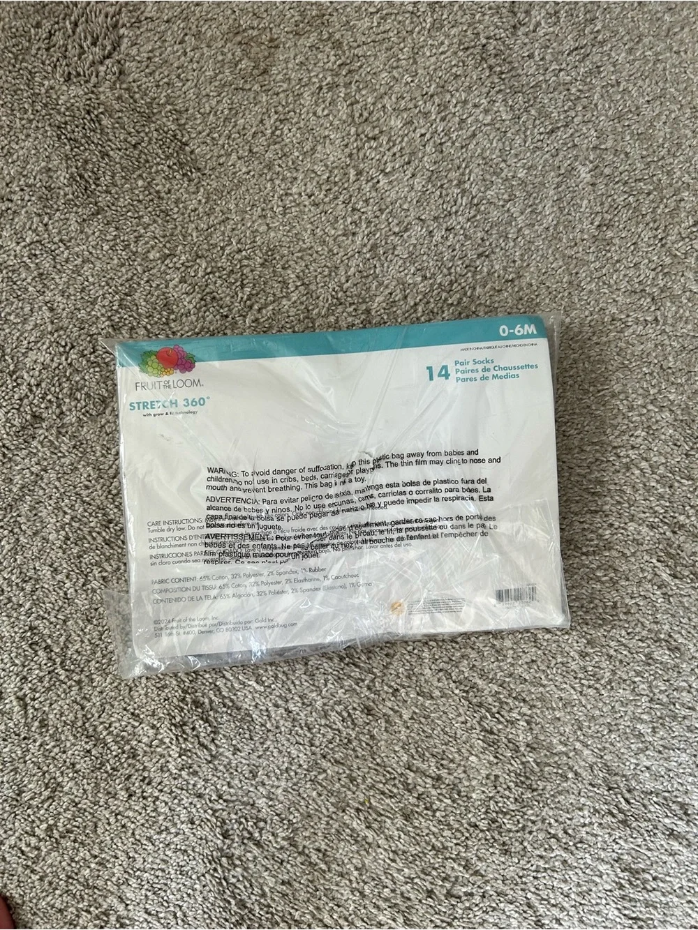 Fruit of the Loom 0-6 Month Gray Sock Packet (14 pairs) NWT